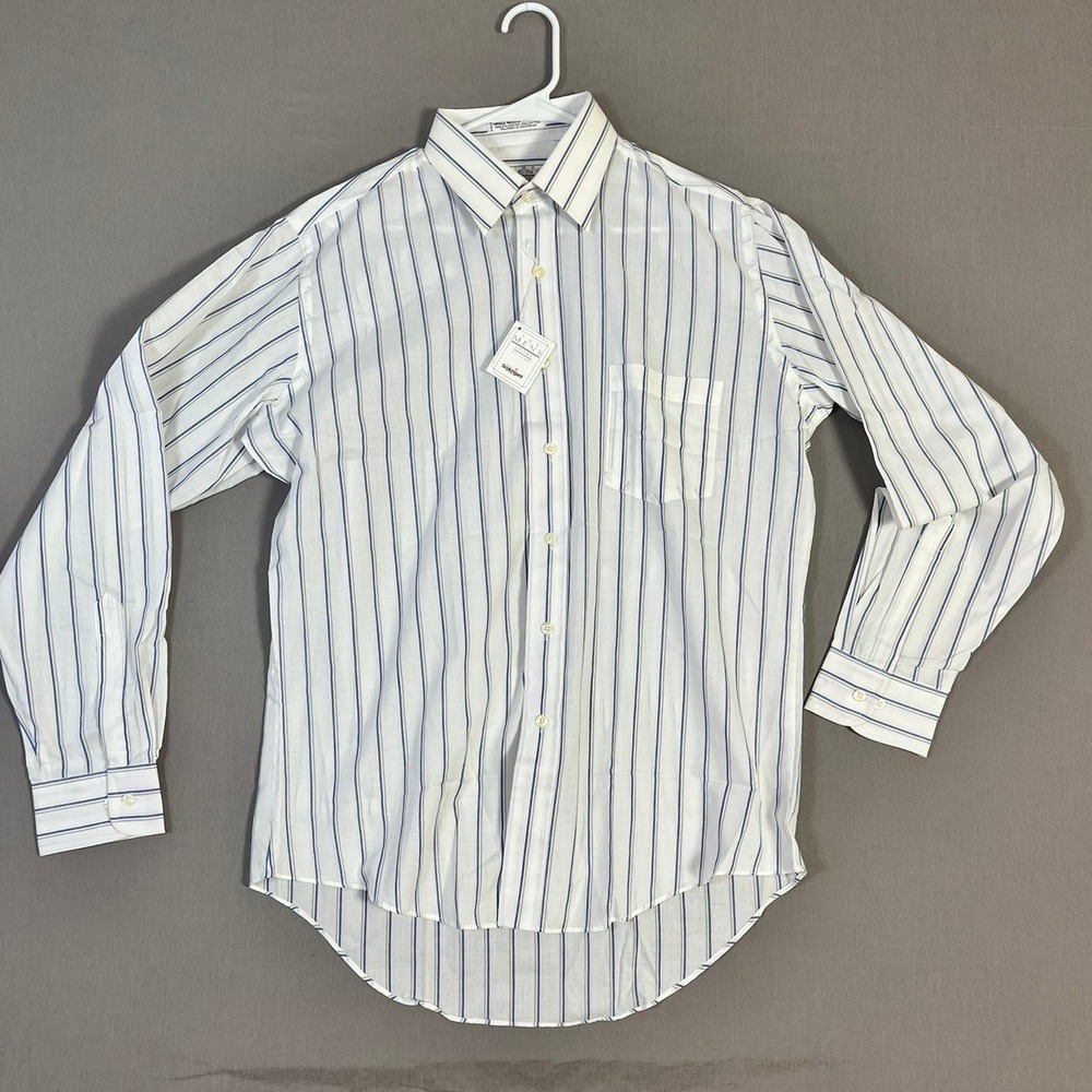 Vintage NEW The Men's Store at Sears Shirt 16 Cotton Blend Striped White Blue